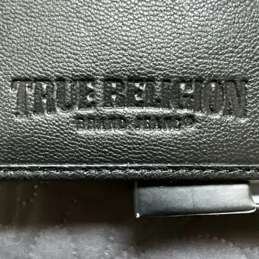 True Religion RFID Marcus Slim Bifold Wallet & Key Clasp Gift Set Limited NWT